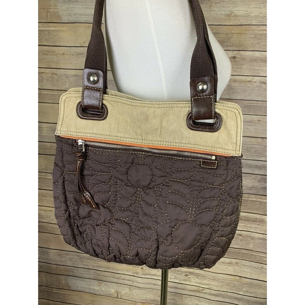 Fossil Key Per Brown Tan Quilted Handbag